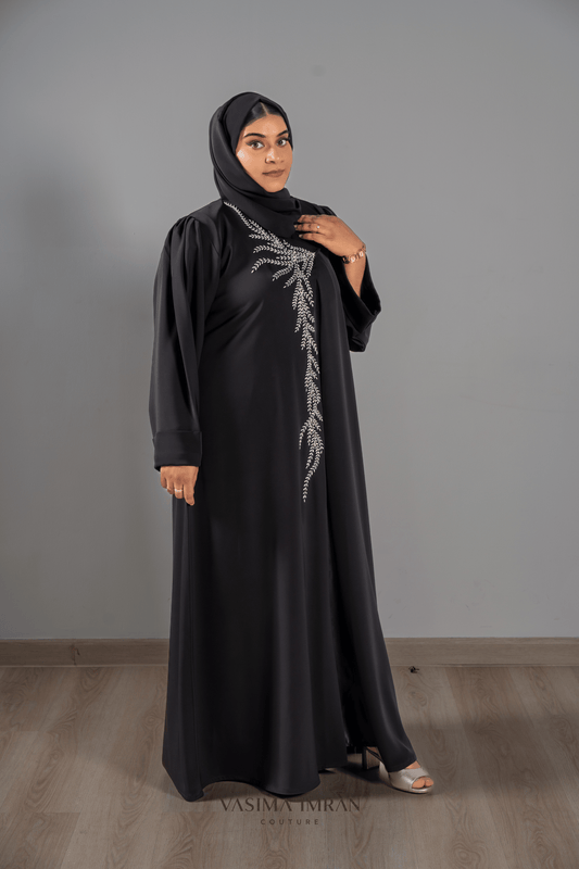 VI Noir Leaf Embroidered Abaya