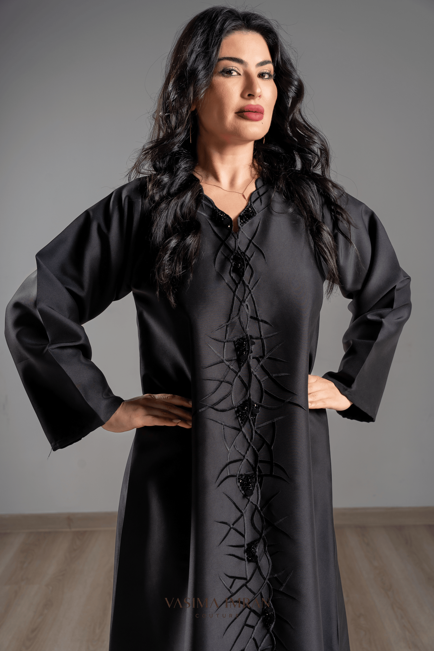 VI Noir Cutwork Embellished Abaya