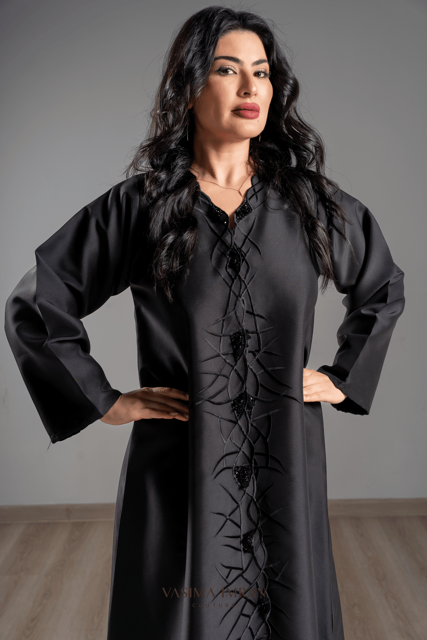 VI Noir Cutwork Embellished Abaya