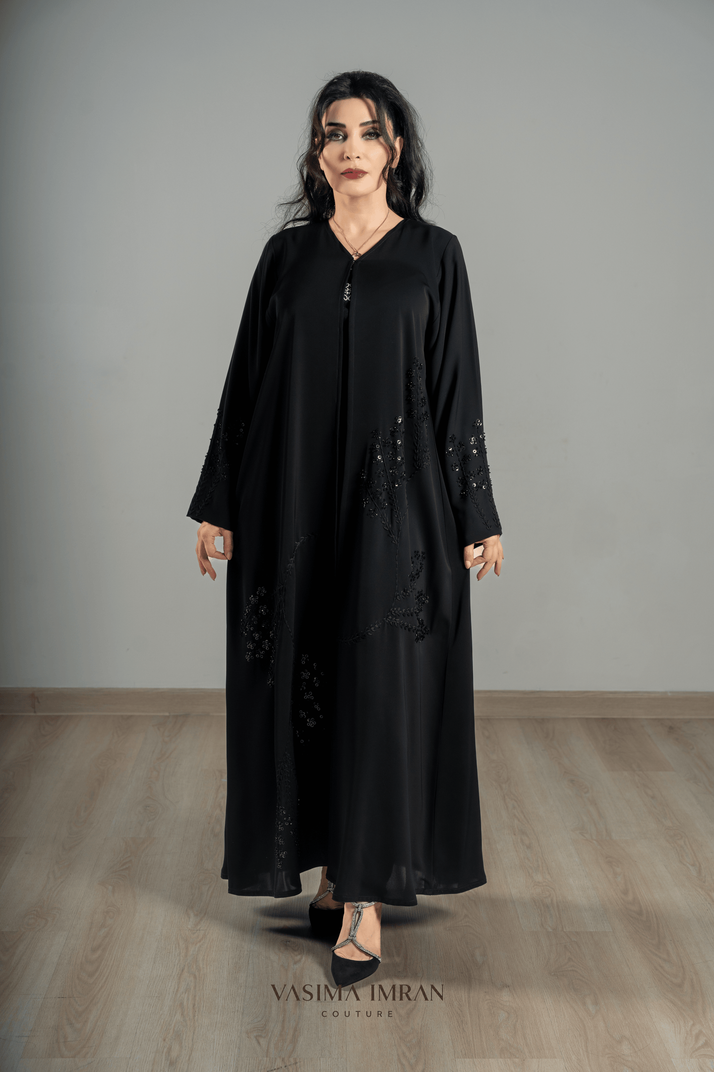 VI Noir Sequin Embroidered Abaya